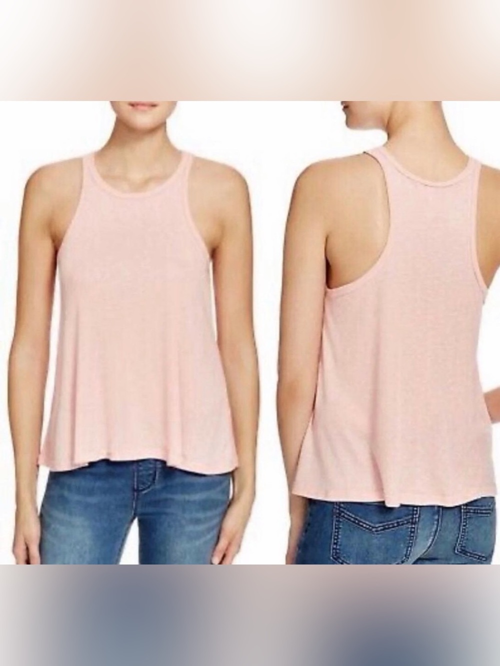 Free People Long Beach Tank Top‎ Pink Ribbed Swing Tank XS Boho Beachy